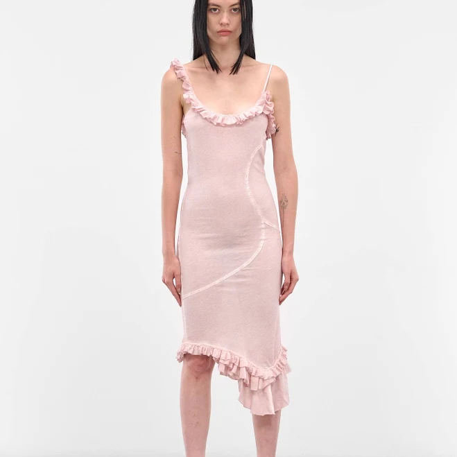 IOANNES H.Lorenzo|Pink Asymmetric Ruffle Midi Dress