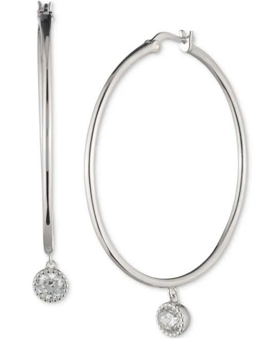 Ralph Lauren Women's Sterling Silver Cubic Zirconia Charm Hoop Earrings