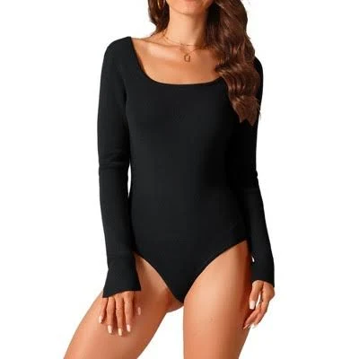 Women's Square Neck Long Sleeve Sweater Bodysuit