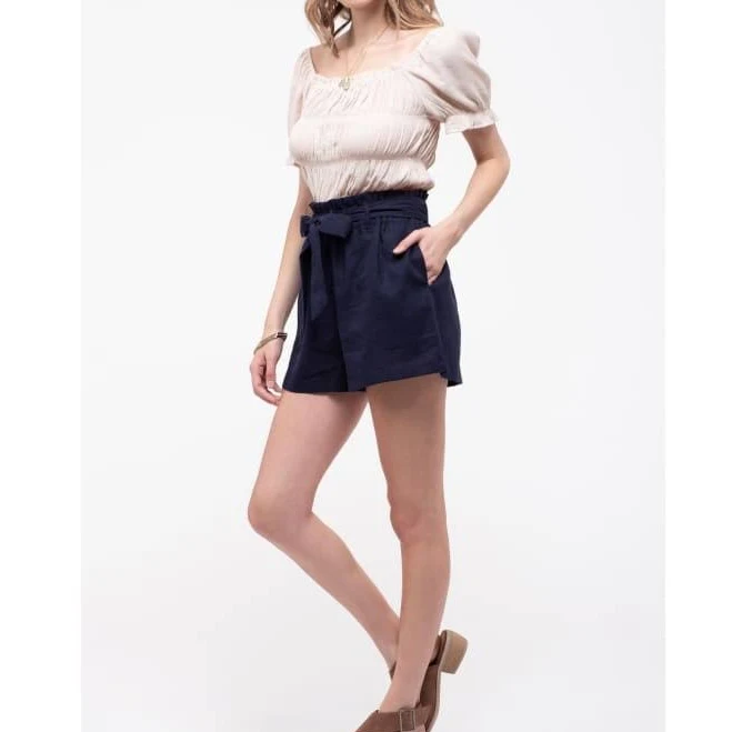 Linen Blend Paper Bag Shorts
