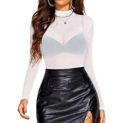 Avidlove Women's Mesh Mock Neck Long Sleeve Blouse