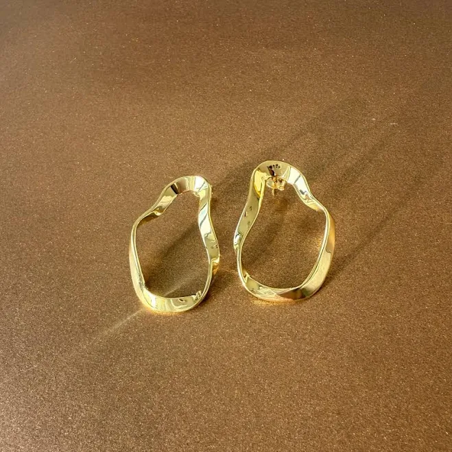 Modern Minimalist Gold Irregular Hoop Earrings