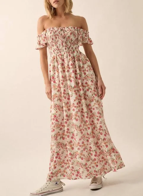 Budding Love Off-Shoulder Smocked Floral Maxi Dress