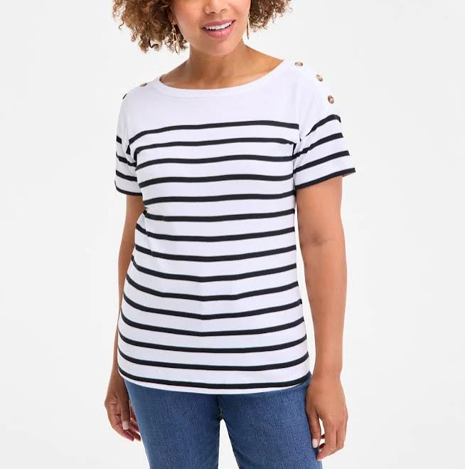 Style & Co. Women's Pima Cotton Button-Shoulder Top