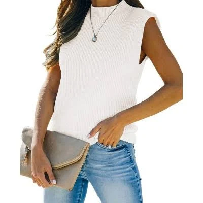 Women's Sleeveless Mock Neck Ribbed Sweater Vest