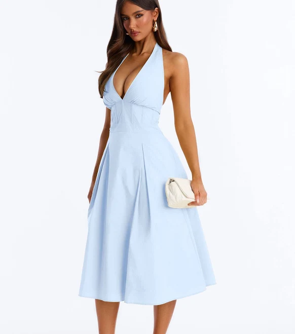 Fashion Nova Aleah Corset Waist Pleated Midi Dress