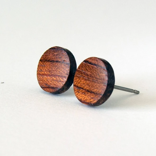 Tiny Wood Stud Earrings