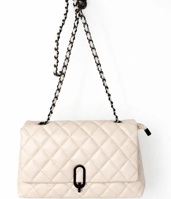 Quilted Leather Shoulder Bag with Chain Strap