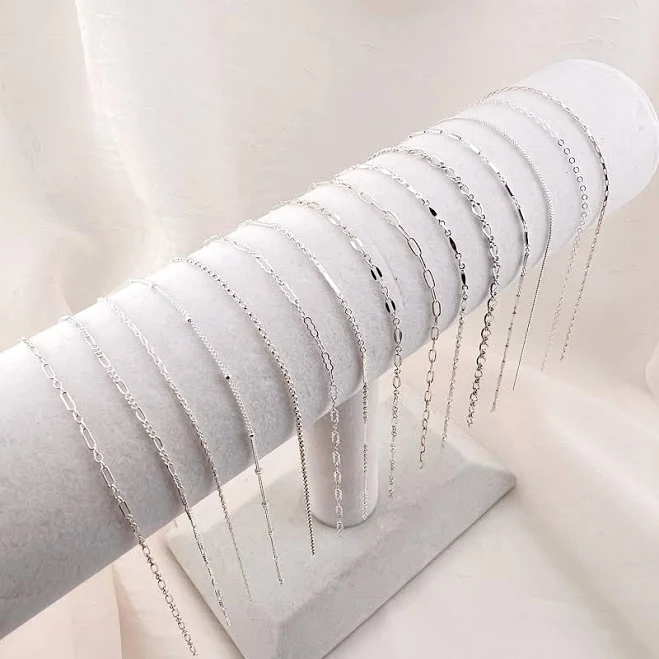 Sterling Silver Satellite Figaro Rolo Dainty Chain Bracelet