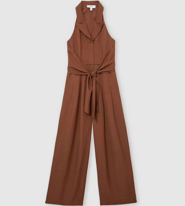 Reiss Womens Rust Orange Taya Tie-front Wide-leg Jumpsuit with Linen