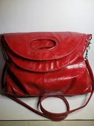 Red Faux Leather Flap Over Purse Satchel Crossbody Handbag Shoulder Bag