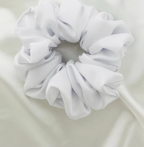 White XL Jumbo Scrunchie, satin, oversized, giant, 90s fashion, hair tie, bridesmaid gift, gift ideas