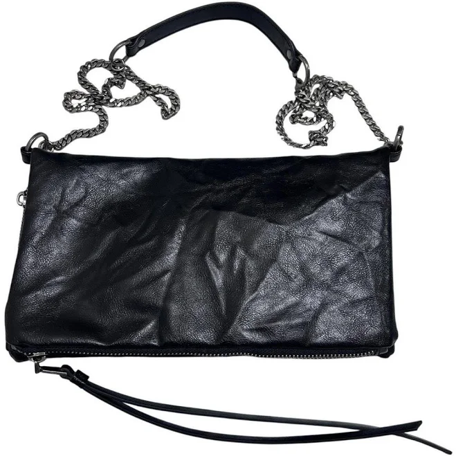 Zara Black Faux Leather Mini Crossbody Bag with Silver Chain Strap