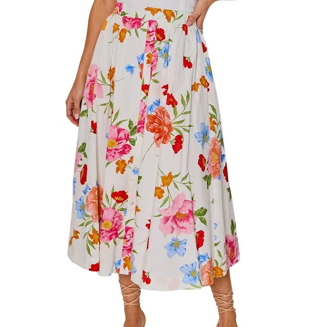 Vici Collection Women's Cotton Floral A-Line Midi Skirt