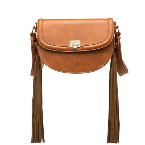 Melie Bianco Lennon Vegan Leather Crossbody Bag, Brown Saddle Tassel Handbag, Chic & Trendy Women's Shoulder Purse