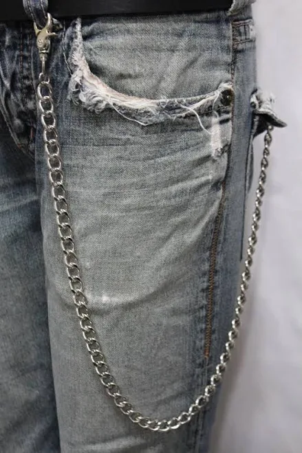 Silver 25" Wallet Metal Chain Key Holder Clasp Chunky Jean Biker