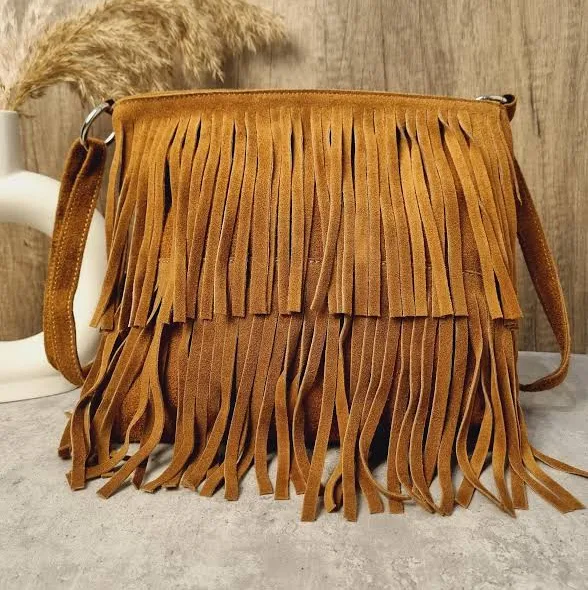 Suede Leather Fringe Crossbody Bag