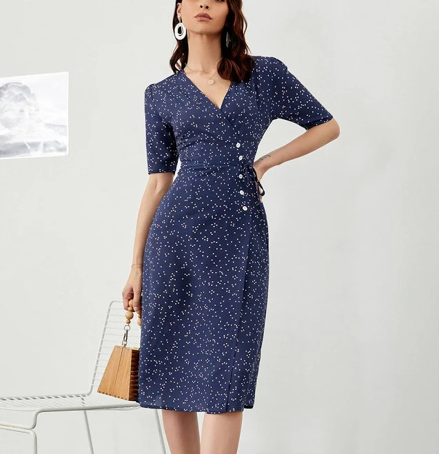 Zapaka Women's Polka Dot Wrap Midi Dress
