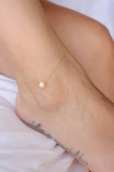 Dainty Brass Anklet with Pearl