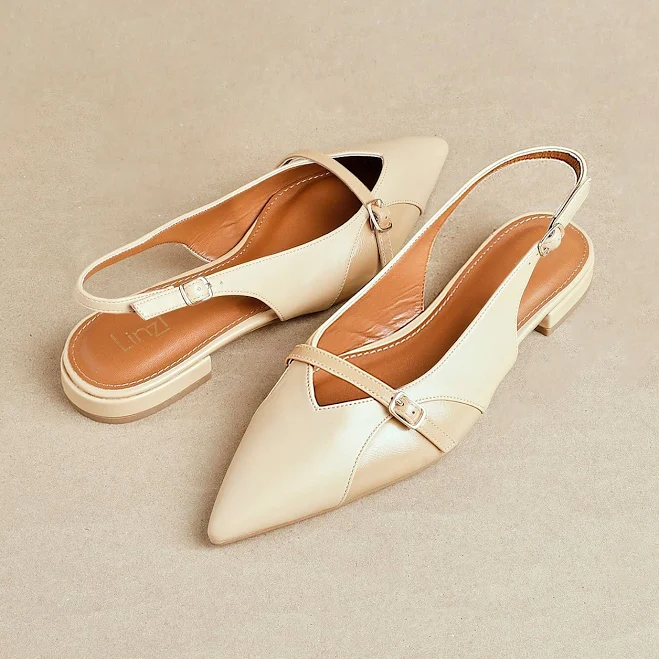 linzi Nude Faux Leather Pointed Toe Ballet Flat Top Sale | Shoes