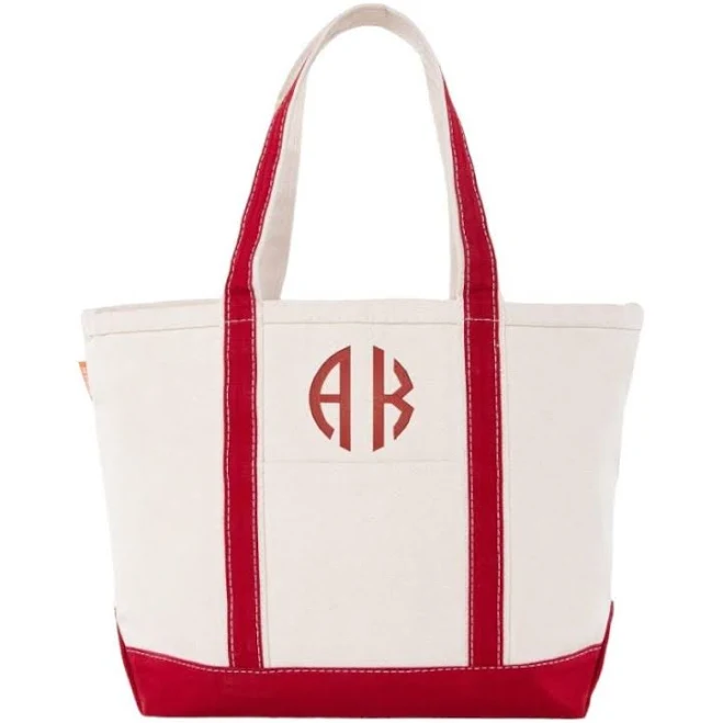 Personalized Red Trim Medium Canvas Tote Bag