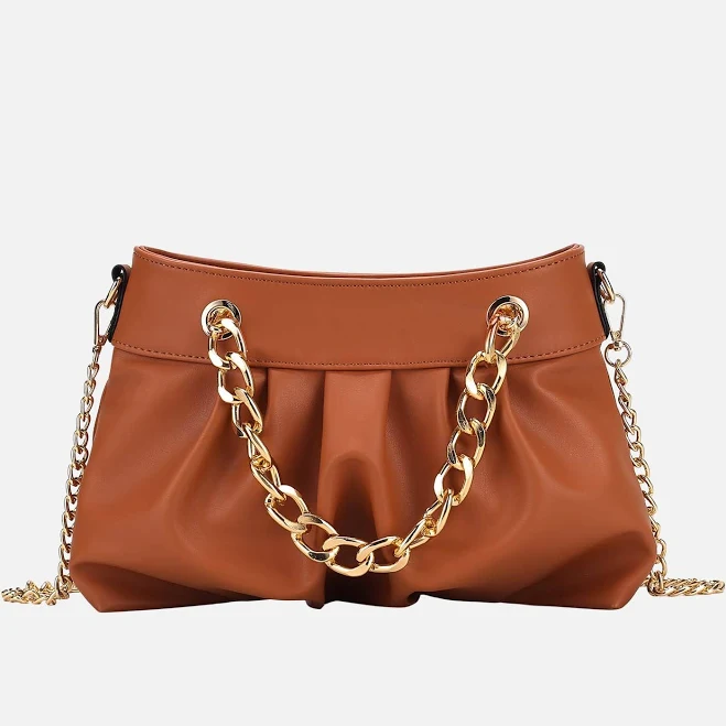 MKF Collection Women's Marvila Minimalist Vegan Leather Chain Ruched Shoulder Bag