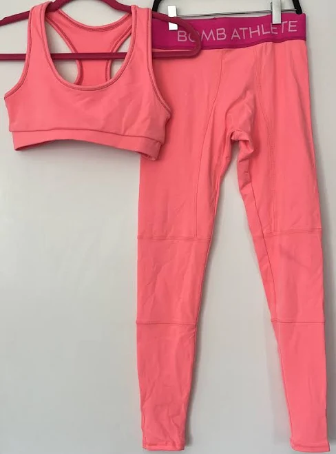 Bombshell Sportswear Athlete Bright Coral/pink Leggings And Sports Bra