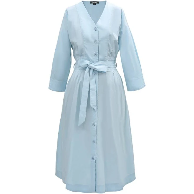 Smart and Joy Women's Minimalist Cotton Shirt Dress with Knotted Belt