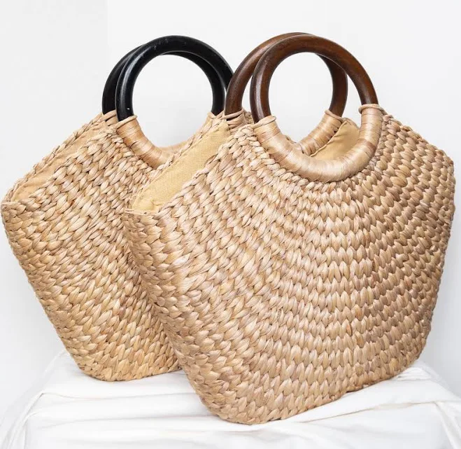Handmade Boho Woven Water Grass Wicker Top Handle Bag