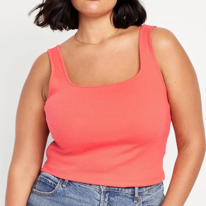 Old Navy Women’s Ultra-crop Rib-knit Square Neck Tank Top Coral