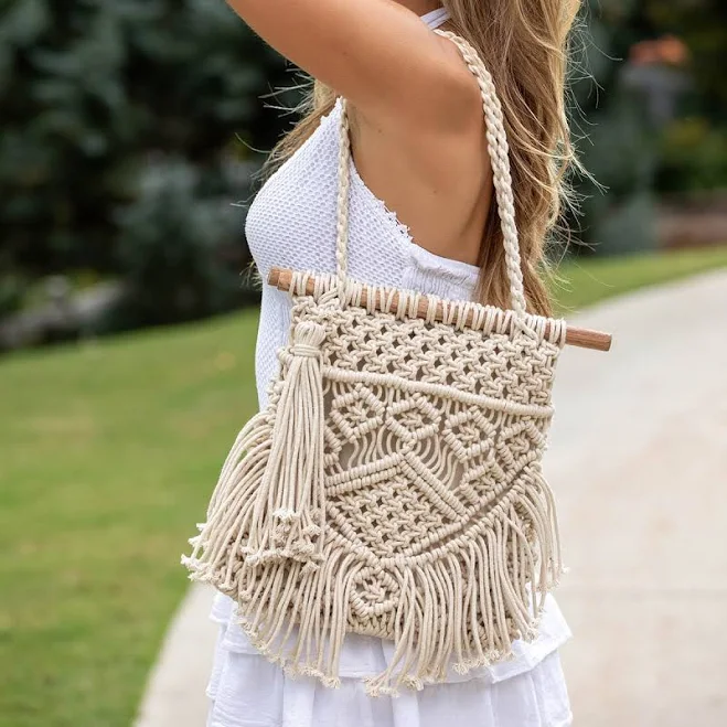 Handmade Boho Cotton Macrame Fringe Handbag