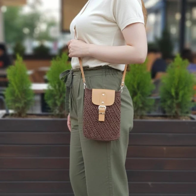 Raffia Woven Straw Crossbody Bag with Leather Flap