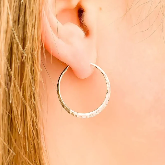 25mm Hammered Hoop Earrings Sterling Silver