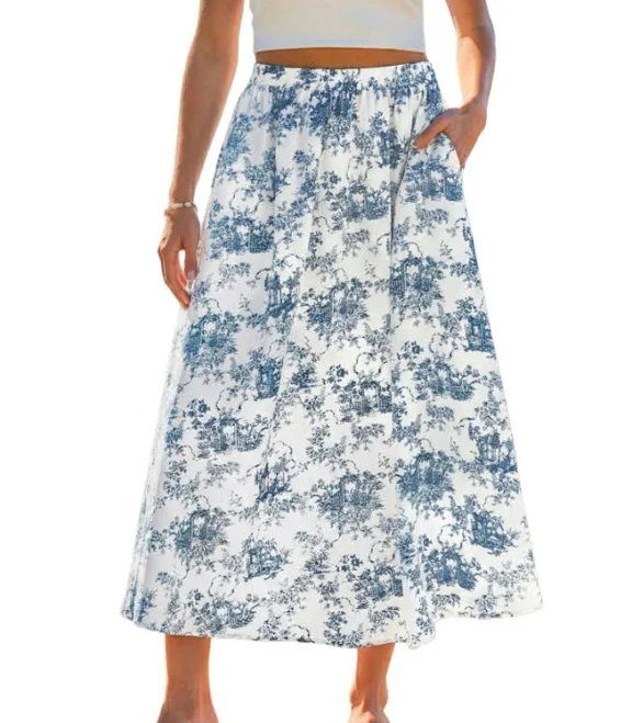 Cupshe Women's Toile Print Elastic Waist Midi Skirt