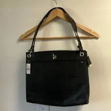 Black Structured Shoulder Bag with Gold Hardware
