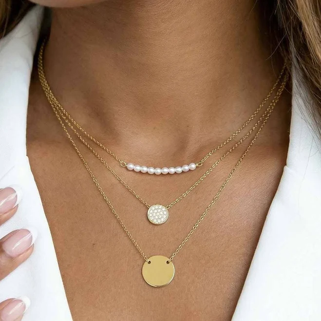 Layered Gold Lacy Charm Necklace Set