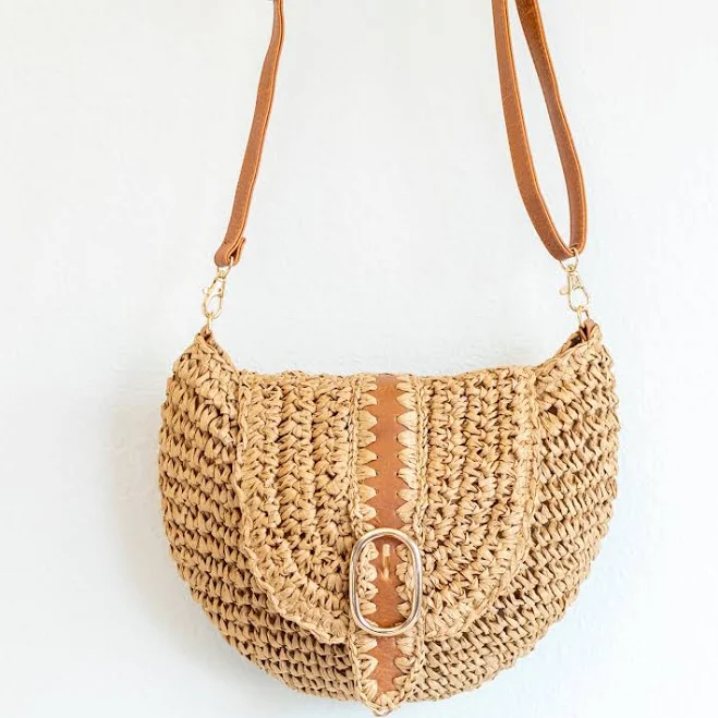 Elena Straw Woven Crossbody Bag