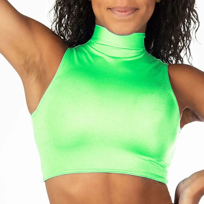 Alegra Shiny Maris Dance Crop Top - Fluorescent Green - Small