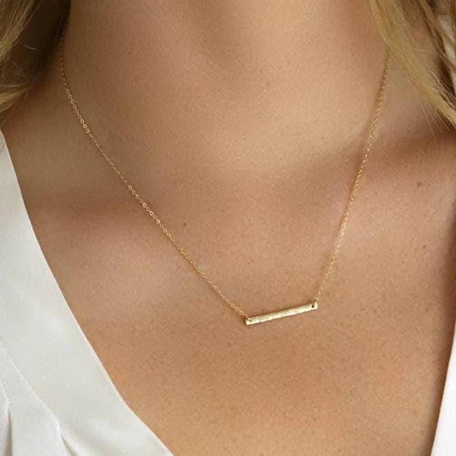 14kt Gold Minimalist Hand Hammered Fill Bar Necklace