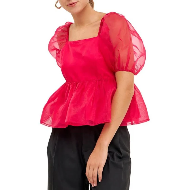 English Factory Women's Sheer Organza Baby Doll Top