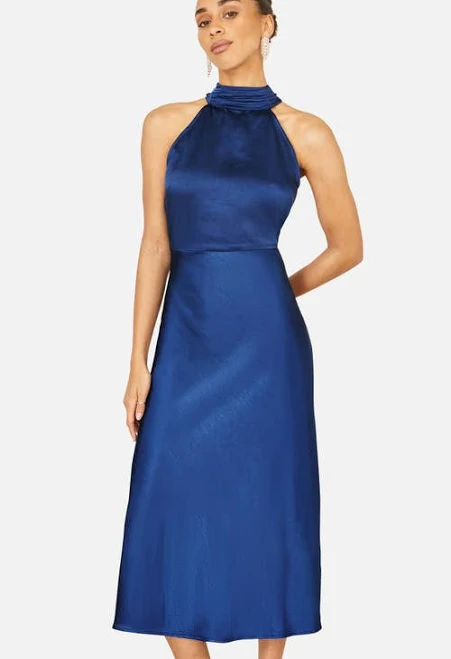 Yumi Women's Satin Halter Neck Midi Dress