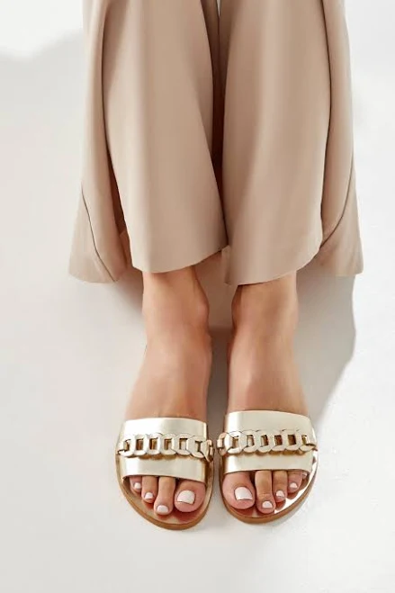 Ekavi Women's Leather Flat Slide Sandals with Braided Strap