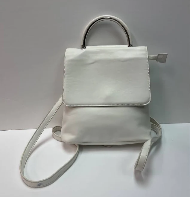 Forever 21 White Faux Leather Mini Backpack With Silver Hardware