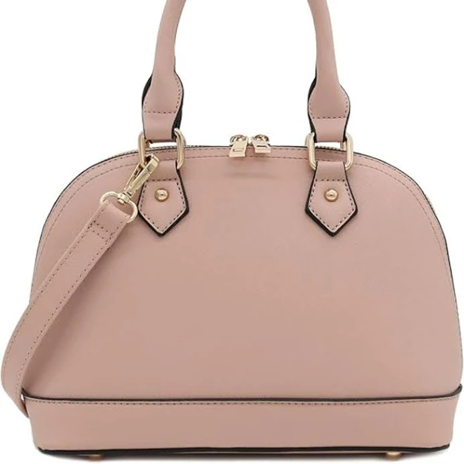 Zip-Around Classic Dome Saffiano Eco-Leather Satchel - Lily Bloom Dusty Pink