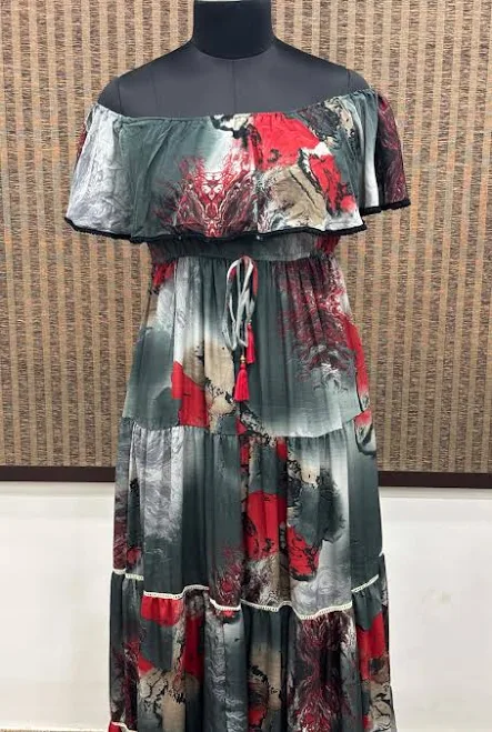 Silk Boho Abstract Print Maxi Dress