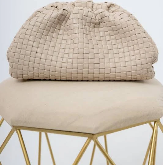 Mindy Ivory Oatmilk Woven Clutch with Chain Strap