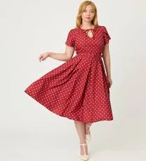Unique Vintage Polka Dot Dahlia Swing Dress