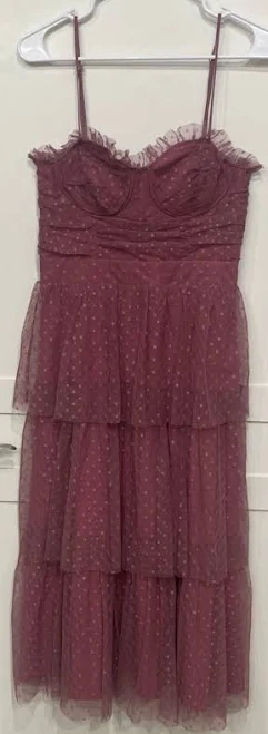 Lulus Womens M Sweetheart Dusty Rose Mauve Polka Dot Bustier Tiered