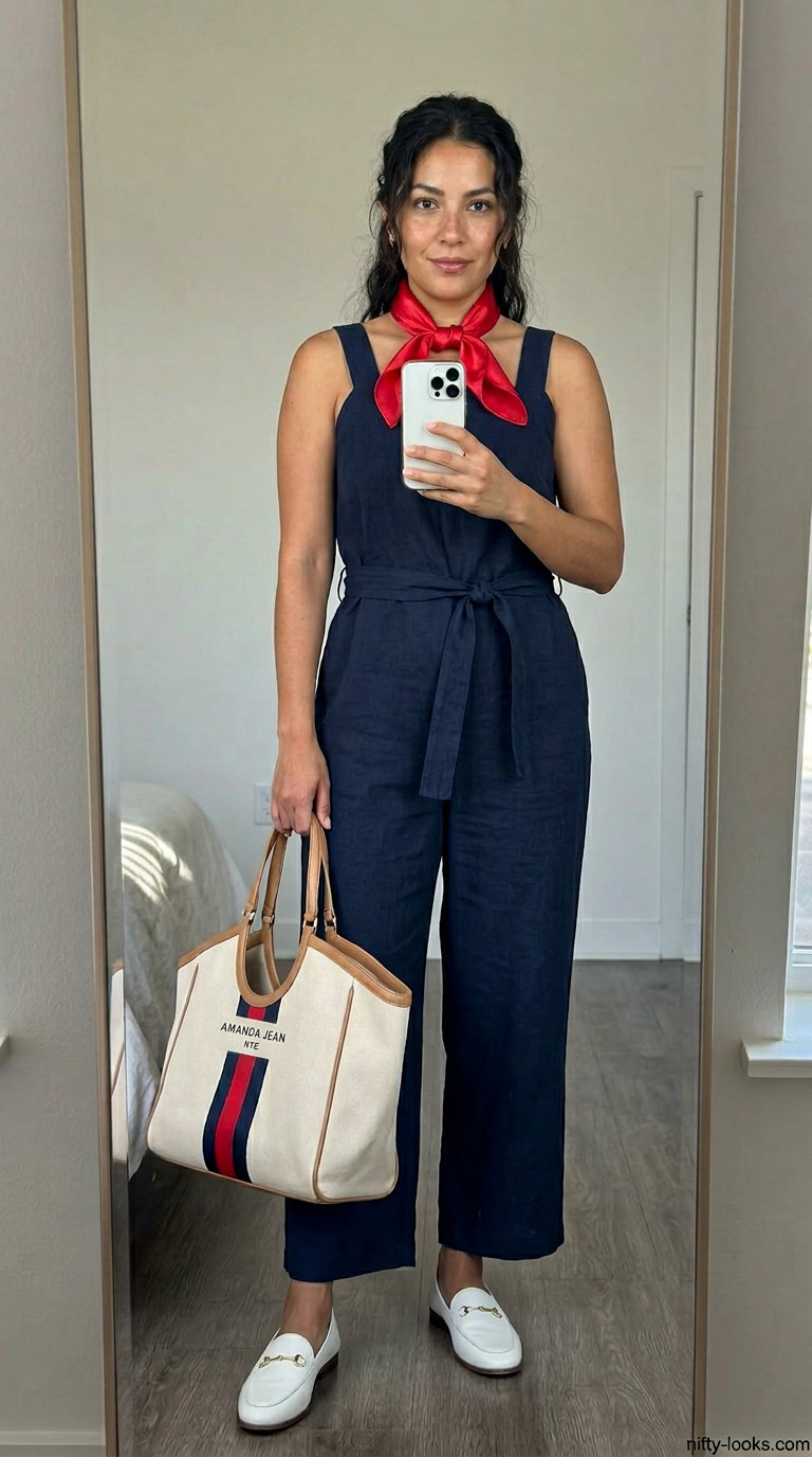 Classic navy blue linen jumpsuit for women 2026, perfect for casual chic and weekend outings.
