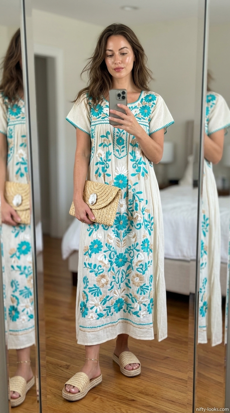 Resort Dinner Summer A-Line Sleeveless Dresses 2026 Exotic turquoise embroidered A-line sleeveless maxi dress for a resort dinner.